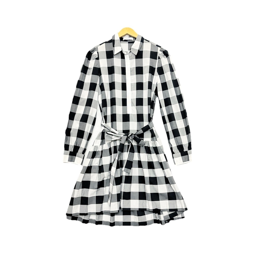 Pearl‎ LELA ROSE XL Button Down Dress Plaid Belted Ruffle Hem Preppy Academia